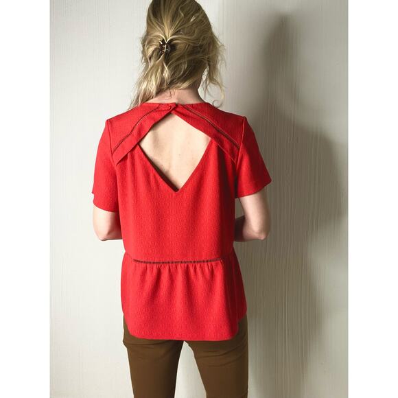 SEZANE Amanda Textured Peek-a-boo Back Red SS Blouse US 42/US 10 - Picture 8 of 11